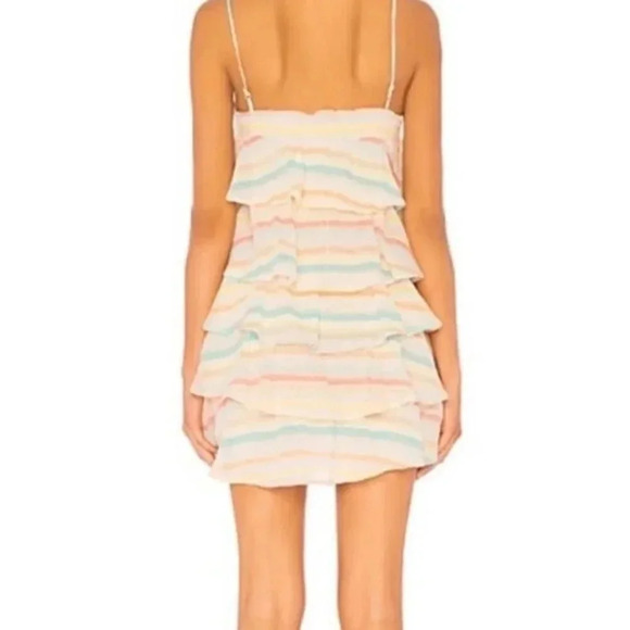 Lovers and Friends Frills Multicolor Mini Spaghetti Strap Rainbow Dress Small. - Picture 4 of 15